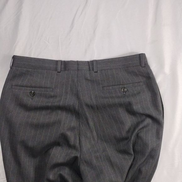Lauren Ralph Lauren Smoke Gray Wool Total Comfort Pleated Pin Stripe Slacks - Picture 3 of 14